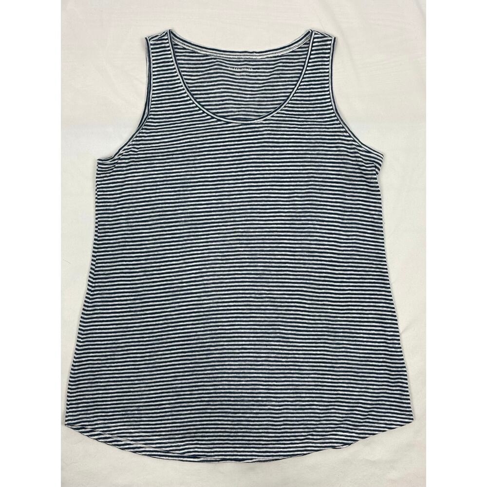Eileen Fisher Organic Linen Jersey Striped Tank Top Blue White XS